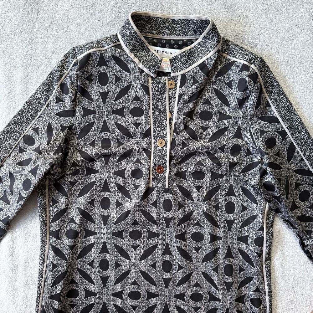 Gretchen Scott Everywhere Shirt Dress Size Large Gray Blue Geometric Print Prep - Picture 3 of 6